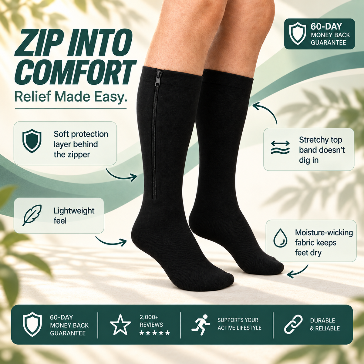 Easy-On Zip-Up Compression Socks